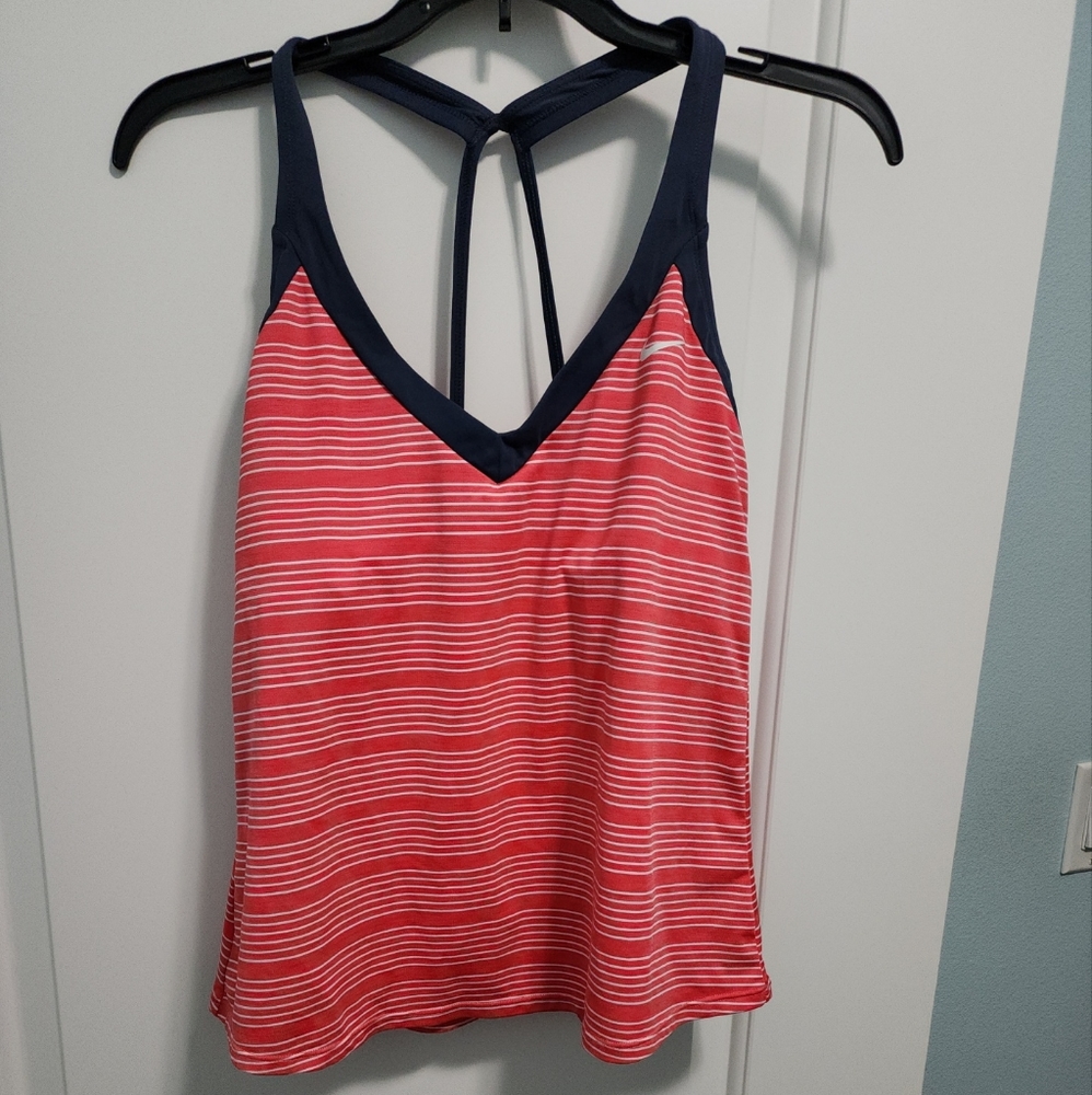 Nike Sports Bra tank coral stripe sz L